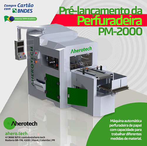Perfuradeira Automática SM-2000 - Máquina automática perfuradeira de papel com capacidade para trabalhar diferentes medidas de material.