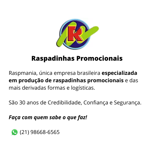 Raspmania • Raspadinhas Promocionais :: Raspmania, única empresa brasileira especializada em produção de raspadinhas promocionais e das mais derivadas formas e logísticas. São 30 anos de Credibilidade, Confiança e Segurança. Faça com quem sabe o que faz!