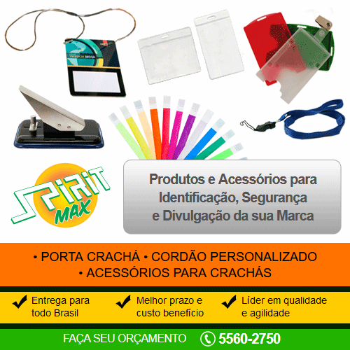 Spirit Max • Produtos e Acessórios para Identificação, Segurança e Divulgação da sua Marca. Porta Crachá | Cordão Personalizado | Acessórios para Crachás. Entrega para todo Brasil. Melhor prazo e custo benefício. Líder em qualidade e agilidade.