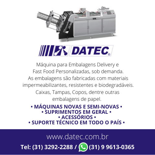 Datec Comércio e Indústria • PRÉ-IMPRESSÃO • IMPRESSÃO • ACABAMENTO :: Impressoras Offset - Duplicadores Digitais - Impressoras Digitais e a Laser - Guilhotinas - Cortadeira de Cartões - Dobradeiras - Numeradoras - Encadernadoras - Grampeadores - Serrilhadeiras - Furadeiras - Envernizadoras - Laminadoras e Plastificadoras - Envelopadoras - Máquinas de Corte e Vinco - Gravadoras de Chapas - CtP - Alceadeiras - Máquinas de Dobra, Grampo e Refile - Lombada Quadrada. • MÁQUINAS NOVAS E SEMI-NOVAS • SUPRIMENTOS EM GERAL • ACESSÓRIOS • SUPORTE TÉCNICO EM TODO O PAÍS.