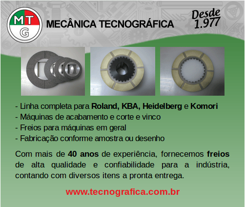 Mecânica Tecnográfica. Linha completa para Roland, KBA, Heidelberg e Komori. Máquinas de acabamento e corte e vinco; Freios para máquinas em geral; Fabricação conforme amostra ou desenho. Com mais de 40 anos de experiência, fornecemos freios de alta qualidade e confiabilidade para a indústria, contando com diversos itens a pronta entrega. www.tecnografica.com.br