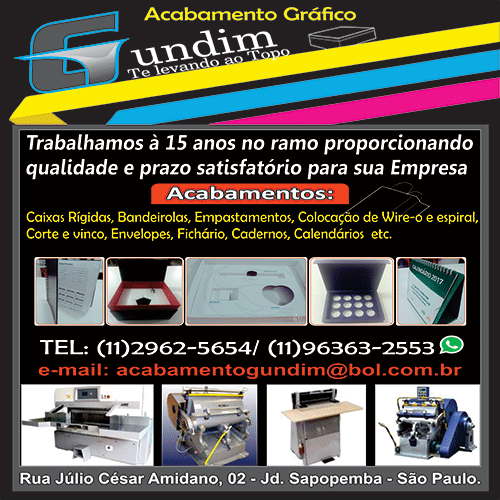 Serviços de Acabamentos: Kits Promocionais, Encadernação com Wire-O® e Espiral, Caixas Rígidas, Empastamentos, Bandeirolas, Luvas, Fichários. Vendas de Produtos para Encadernação: Perfuradoras, Guilhotinas, Wire-O®, Espirais, Capas, Laminadoras, Plastificadoras, Canteadeiras, Alicates, Furadores Ovóide e muito mais! Cortamos o Wire-O® no tamanho do seu trabalho, trazendo agilidade e comodidade para sua empresa.