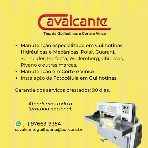 Cavalcante - Técnico de Guilhotinas e Corte e Vinco | Manutenção especializada em guilhotinas hidráulicas e mecânicas: Polar, Guarani, Schneider, Perfecta, Wollemberg, Chinesas, Pivano e outras marcas. Manutenção em Corte e Vinco. Garantia dos serviços prestados: (90) dias. Instalação de fotocélula em guilhotinas. Atendemos todo o território nacional.