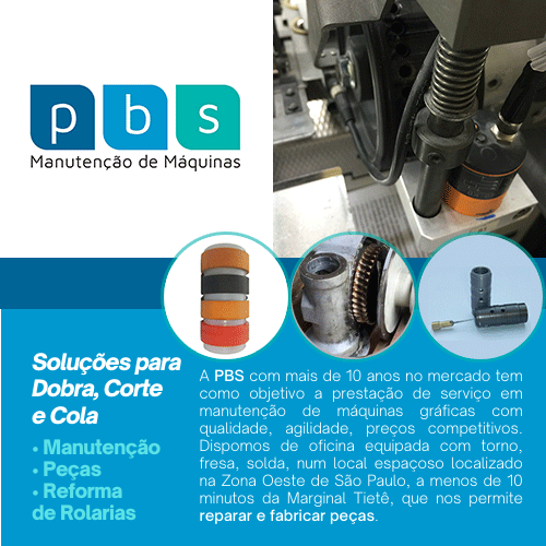 PBS Manutenção de Máquinas Gráficas :: Soluções para Dobra, Corte e Cola • Manutenção • Peças • Reforma de Rolarias. A PBS com mais de quatro anos no mercado tem como objetivo a prestação de serviço em manutenção de máquinas gráficas com qualidade, agilidade, preços competitivos. Dispomos de oficina equipada com torno, fresa, solda, num local espaçoso localizado na Zona Oeste de São Paulo, a menos de 10 minutos da Marginal Tietê, que nos permite reparar e fabricar peças.