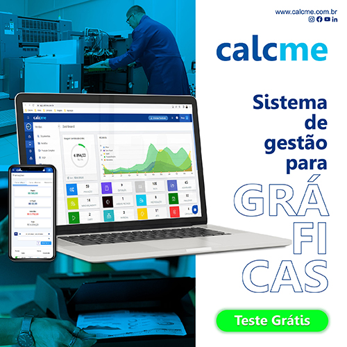 Calcme Sistemas • Sistema completo para gestão da sua gráfica. Faça orçamentos automáticos, precisos, rápidos e de forma simples, tenha em segundos o orçamento para o seu cliente e aumente suas chances de fechar mais vendas! Gere ordens de produção e muito mais. Experimente agora a versão gratuita e saiba como o Calcme pode ajudar a sua gráfica a crescer.