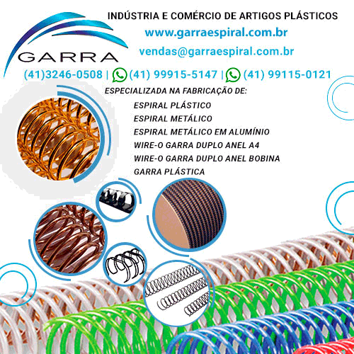 Especializada na fabricação de espirais plásticos, metálico, filamento em PVC, garra duplo anel Wire-O e garra plástica.