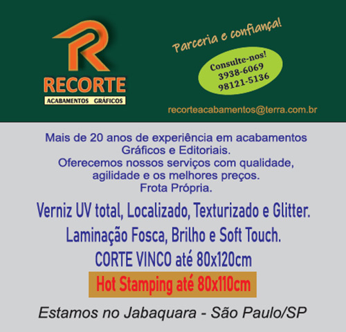 Mais de 20 anos de experiência em acabamentos gráficos e editoriais. Oferecemos nossos serviços com qualidade, agilidade e os melhores preçoes. Verniz UV Total, Localizado, Texturizado e Glitter. Laminação Fosca, Brilho e Soft Touch. Corte e Vinco até 80x120cm. Hot Stamping até 80x110cm.