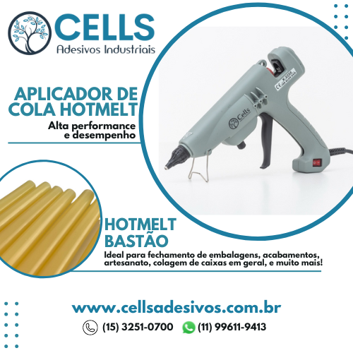 A Cells Adesivos desenvolve e fabrica adesivos industriais de alta qualidade, com distribuição para todo território nacional. 
APLICADOR DE COLA HOTMELT: Alta performance e desempenho | HOTMELT BASTÃO: Ideal para fechamento de embalagens, acabamentos, artesanato, colagem de caixas em geral, e muito mais!