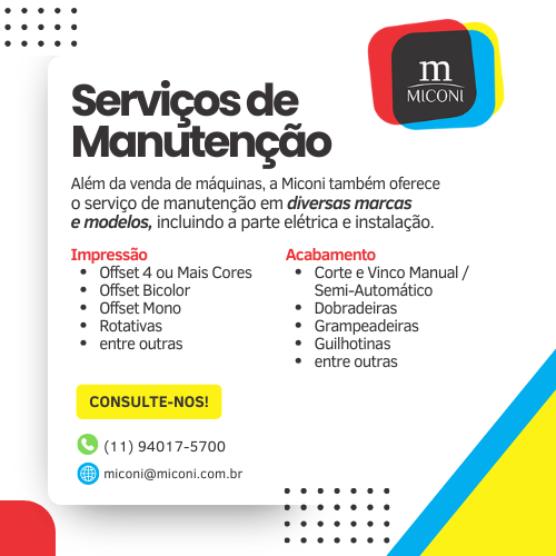 Além da venda de máquinas, a Miconi também oferece o serviço de manutenção em diversas marcas e modelos, incluindo a parte elétrica e instalação.