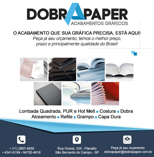 Dobra Paper Acabamentos Gráficos • O ACABAMENTO QUE SUA GRÁFICA PRECISA, ESTÁ AQUI! Peça já seu orçamento, temos o melhor preço, prazo e principalmente qualidade do Brasil! Lombada Quadrada PUR e Hot Melt | Costura Dobra | Alceamento | Refile | Grampo | Capa Dura