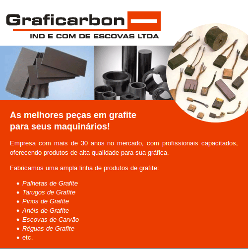 Graficarbon: As melhores peças em grafite para seus maquinários! Empresa com mais de 30 anos no mercado, com profissionais capacitados, oferecendo produtos de alta qualidade para sua gráfica. Fabricamos uma ampla linha de produtos de grafite: Palhetas de Grafite • Tarugos de Grafite • Pinos de Grafite • Anéis de Grafite • Escovas de Carvão • Réguas de Grafite, etc.