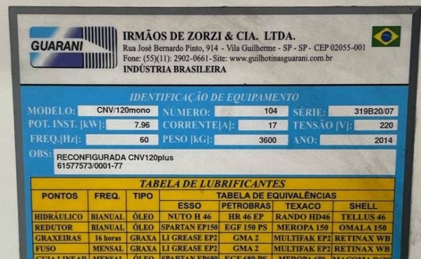 Guilhotina Guarani CNV Guilhotina Guarani CNV